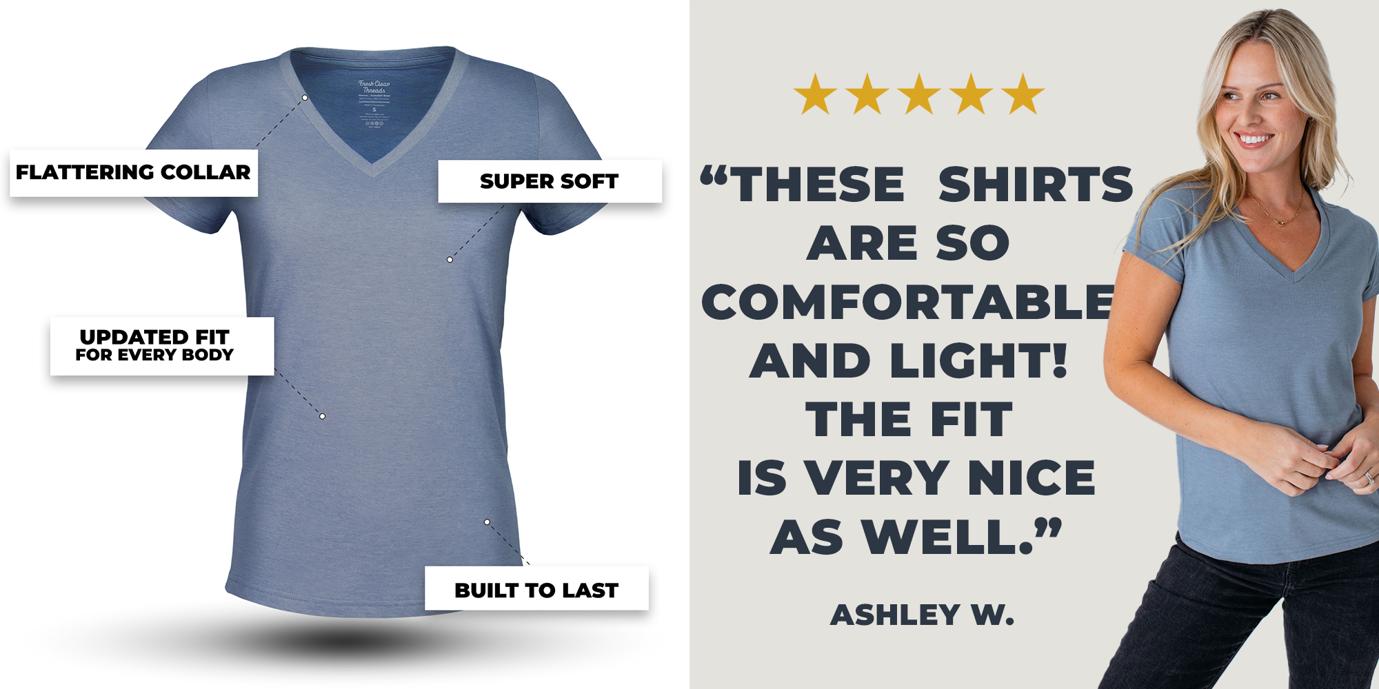 Women's V-Neck Tees | 5 Star Reviews at Fresh Clean Threads Canada