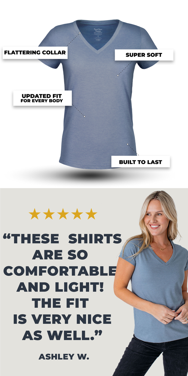 Women's V-Neck Tees | 5 Star Reviews at Fresh Clean Threads Canada