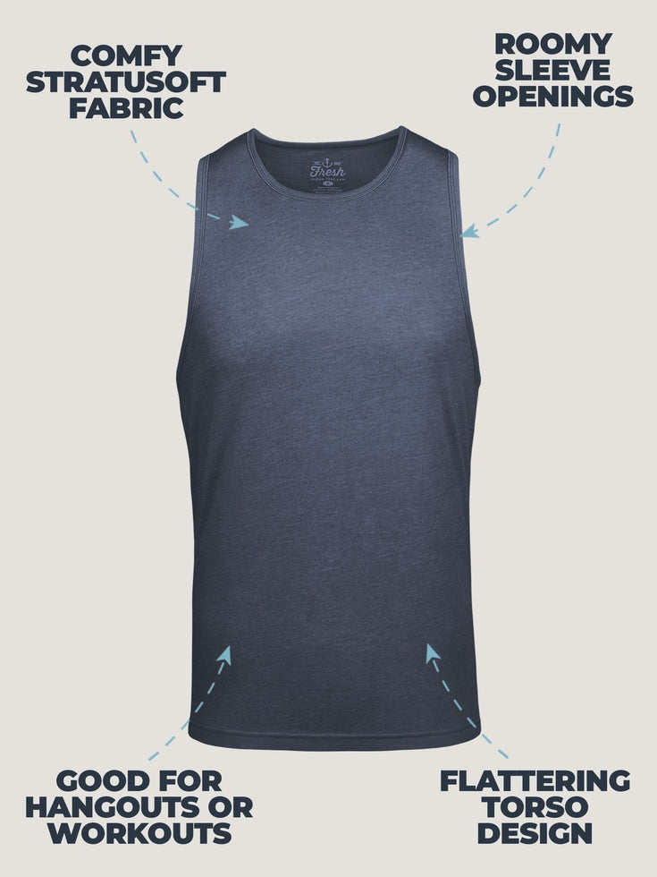 Navy Pacific Beach Tank Top Infographic | Fresh Clean Threads Canda