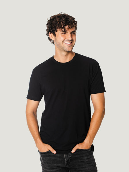 navid is 6'1, 165lbs and wears size m # Black Crew Neck Tee | Fresh Clean Threads Canada