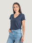 Odyssey Blue Women's V-Neck t-shirt Model Size XSmall | Fresh Clean Threads