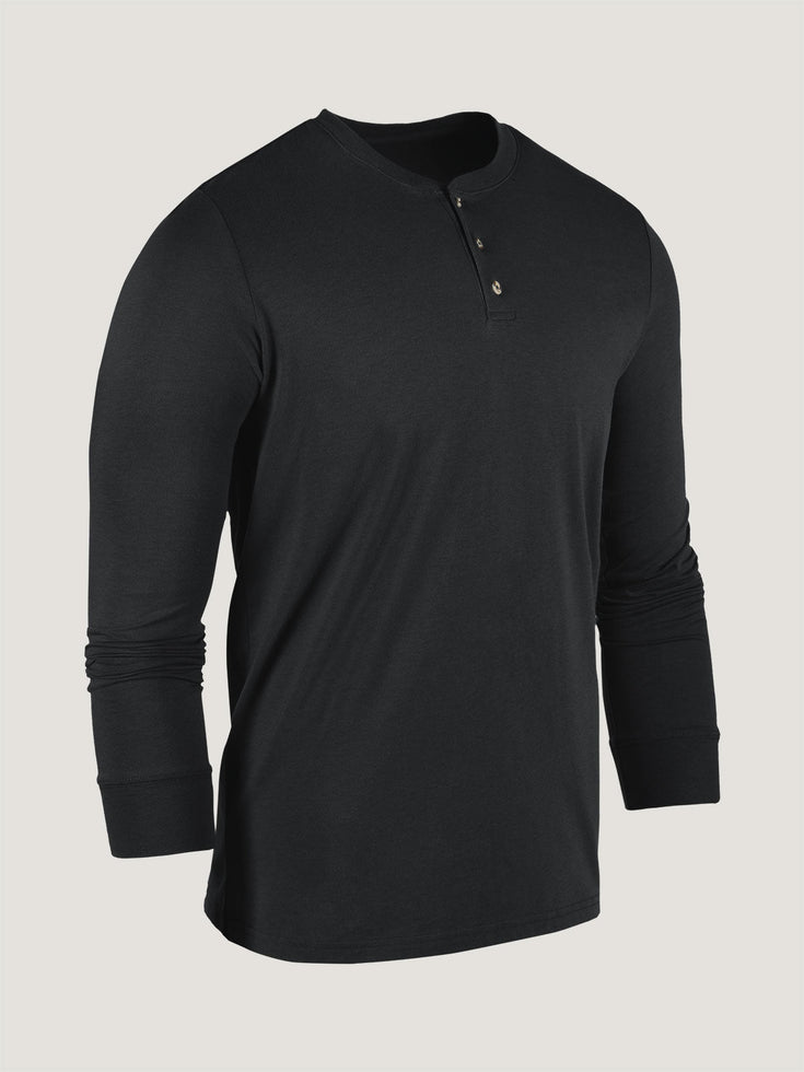 Men's Long Sleeve Jersey Henley Top in Black